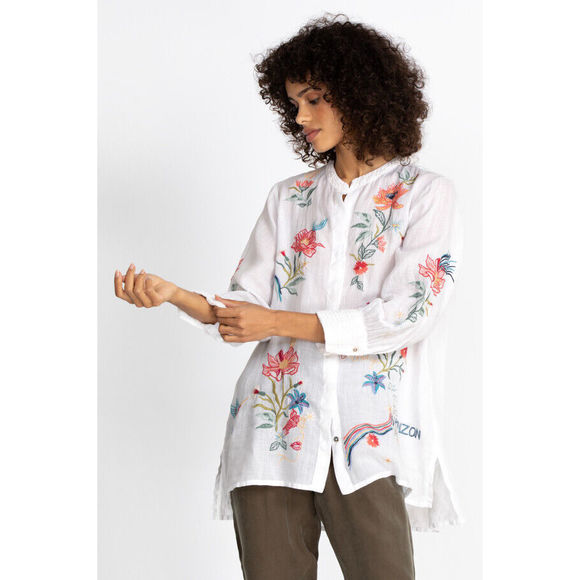 Johnny Was Jordan Voyager Tunic Shirt Floral White Flower Embroidery Top NEW - Picture 3 of 7